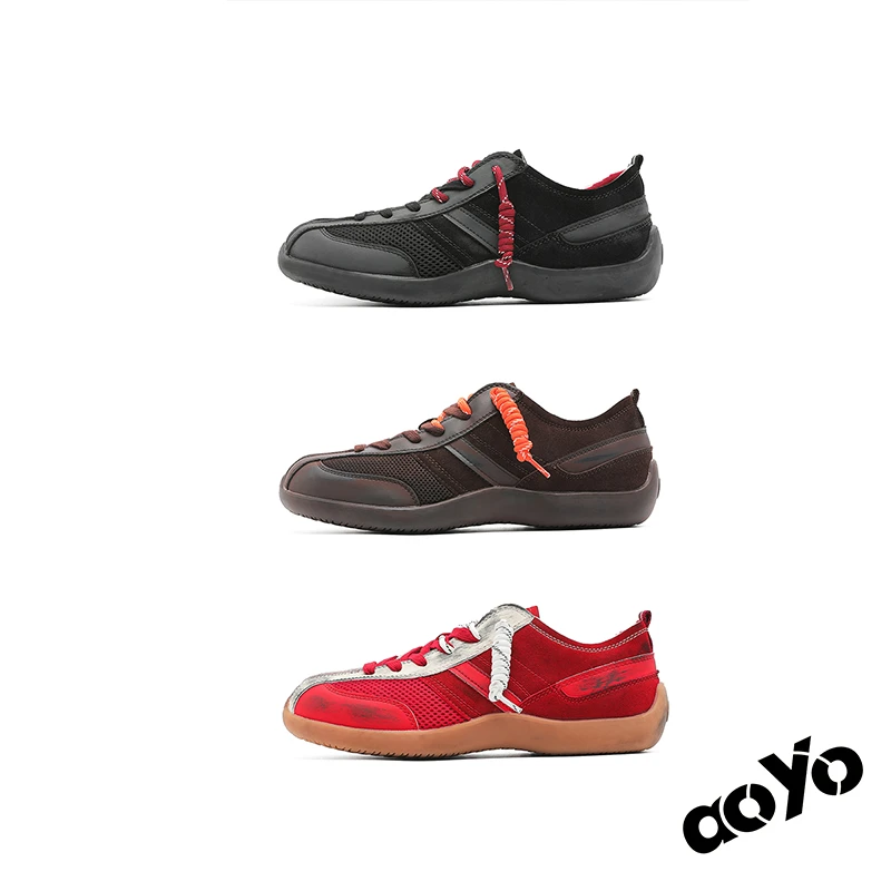 aoyo做旧复古透气网面德训鞋男女百搭运动休闲鞋情侣款黑色阿甘鞋
