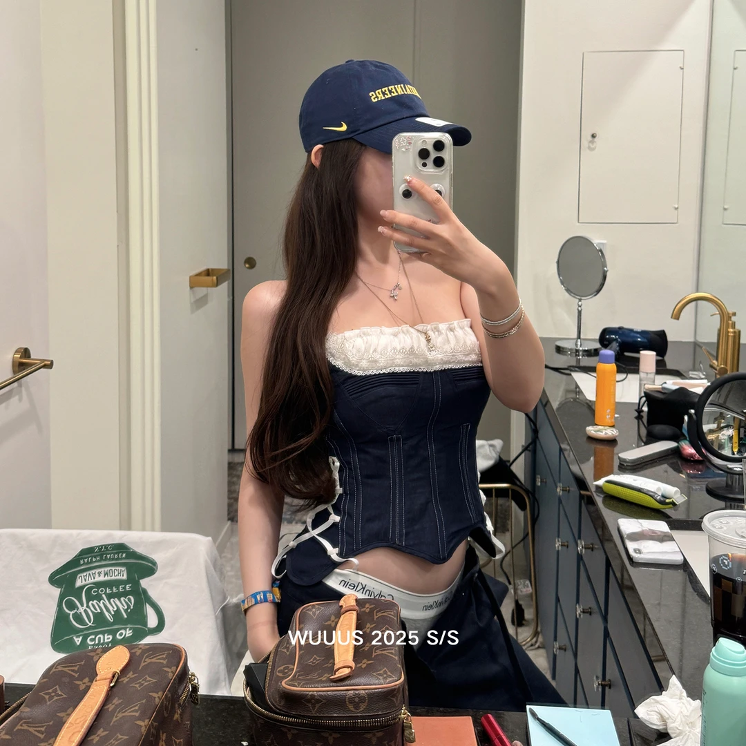 【反转魅力】精致全真鱼骨 收腰绑带胸衣  du家牛仔色3210