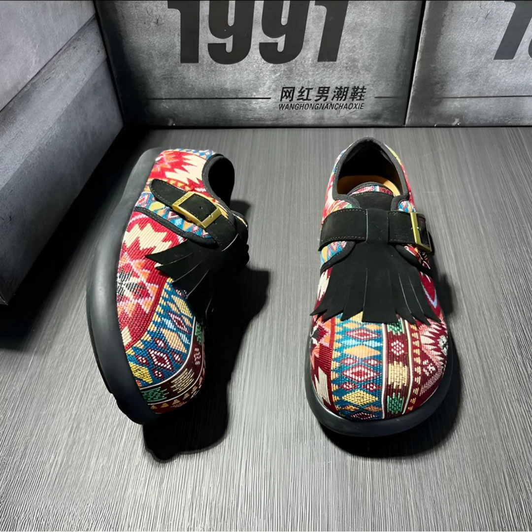 2025春夏季爆款复古民族风帆布鞋透气一脚蹬男鞋低帮休闲大头鞋