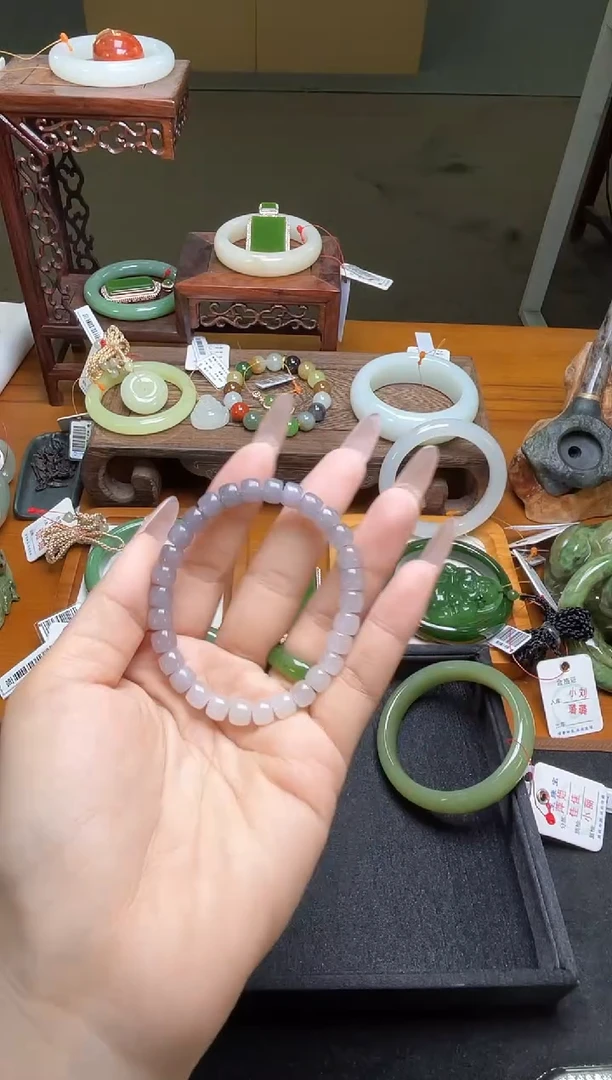 未镶嵌手串和田玉卡7青海烟紫极限弧 有瑕疵