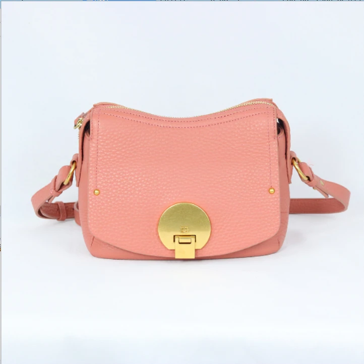 粉色单肩斜挎包可调节肩带时尚元宝包设计牛皮包19C2163