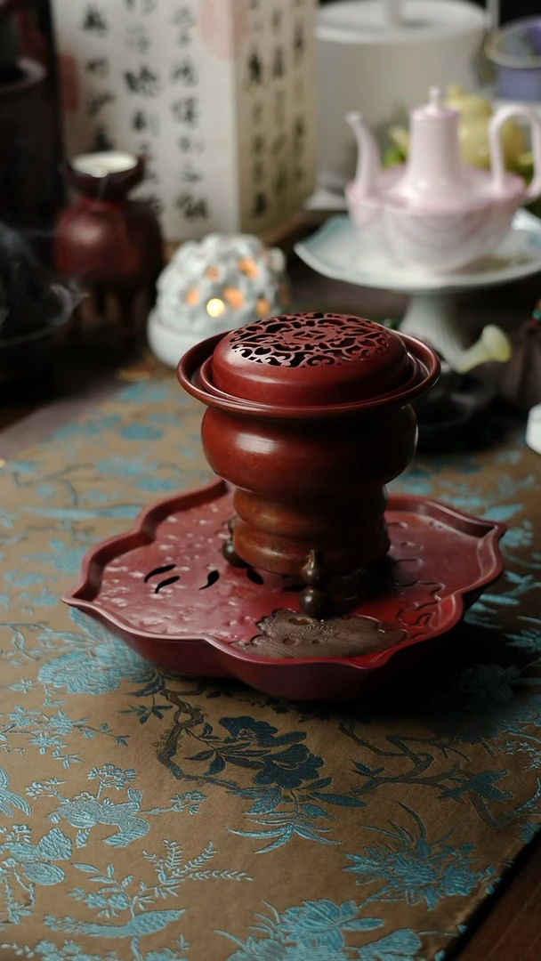 【闪购商品】三足做旧紫铜香炉建水两用仿古茶台茶具香薰