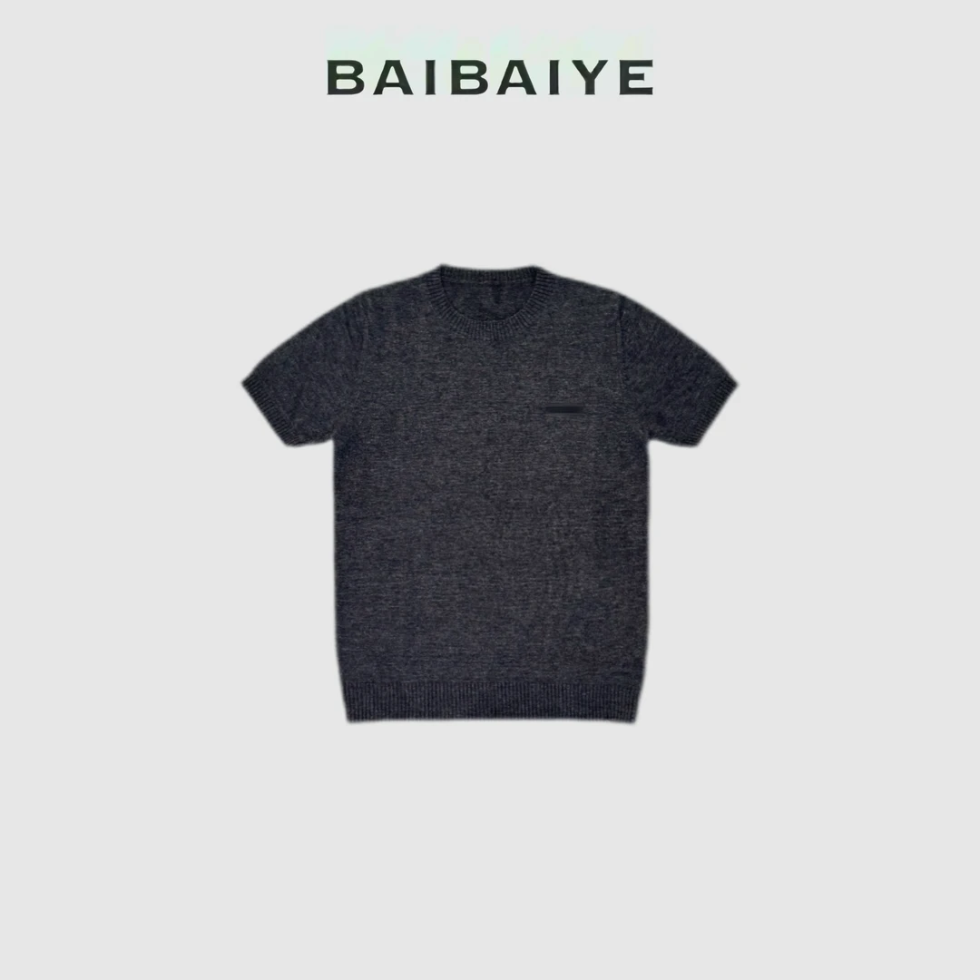 BAIBAIYE 23FW高级灰圆领短袖毛衣Z23FM303