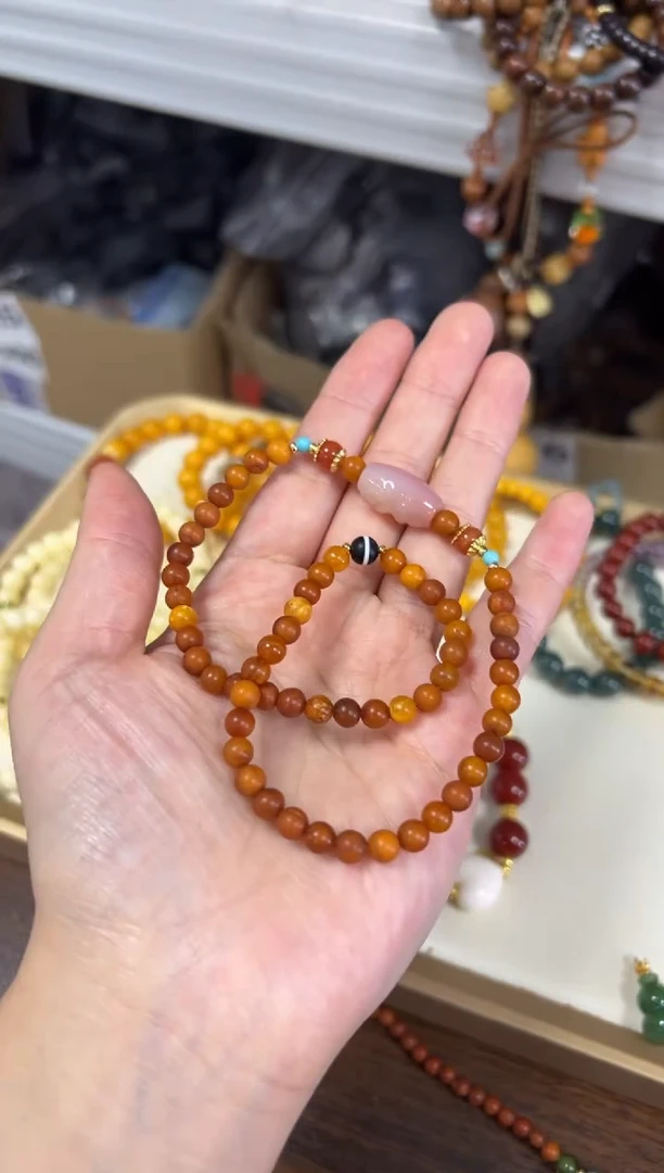 未镶嵌蜜蜡手链藏凤老蜜蜡盐源设计款双圈手链[1761]