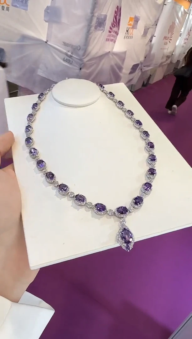 颈饰银S925镶嵌紫晶9*11mm套链帝王紫高级款