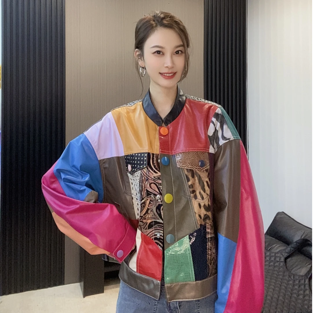 【欣欣严选】秋天的童话拼接绵羊皮时尚设计显瘦气质秋季女士外套