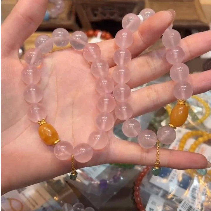 单圈粉水晶手串搭配爱心吊坠手链0135多样性发一