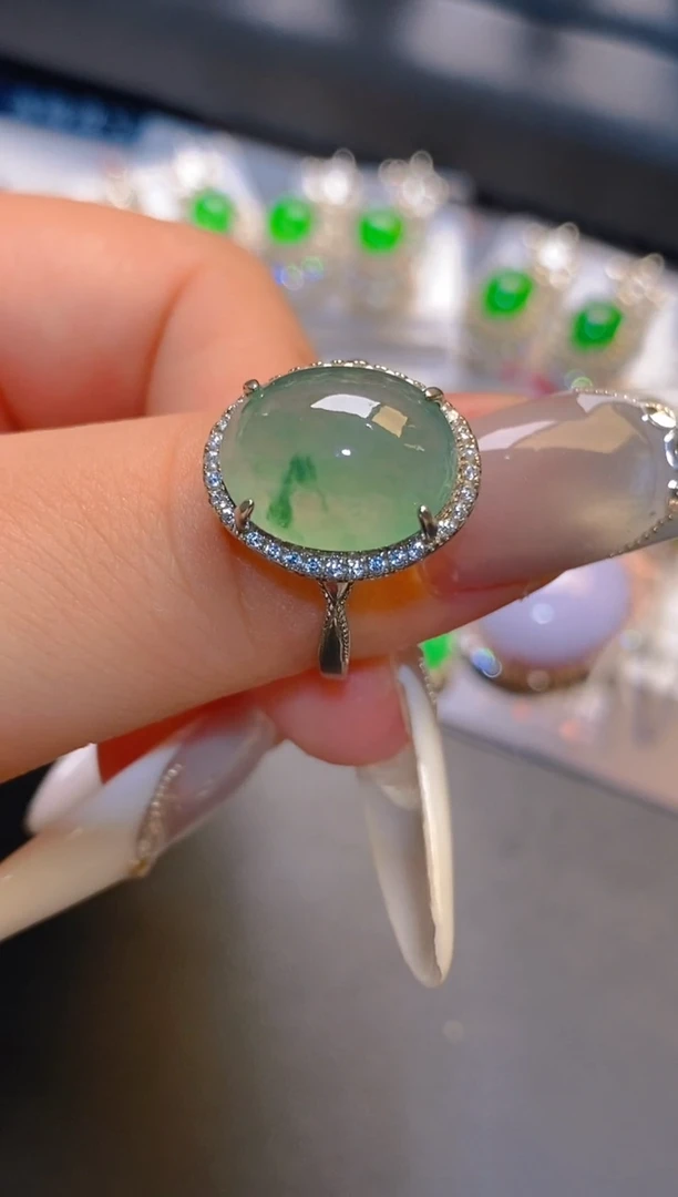 翡翠银S925镶嵌耳饰天然