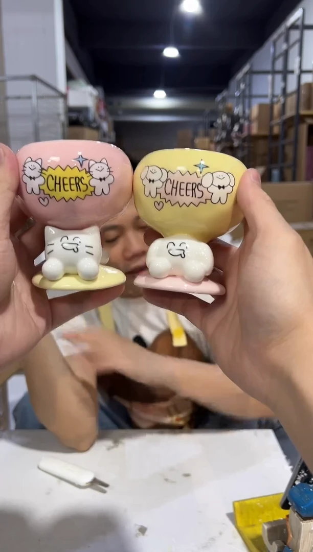 瓷片马克图布猫狗小茶杯2件套