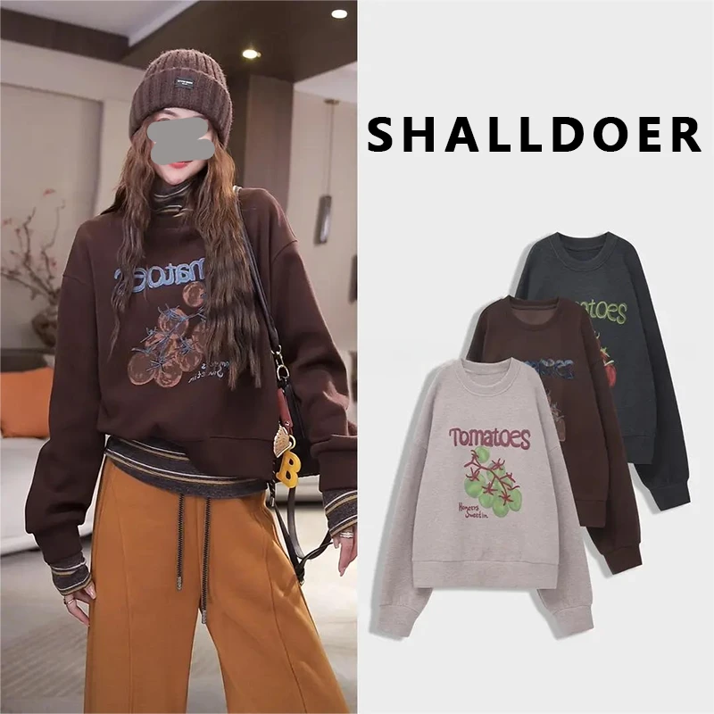 【小番茄】2025秋冬新款穿搭韩版印花加绒卫衣女潮