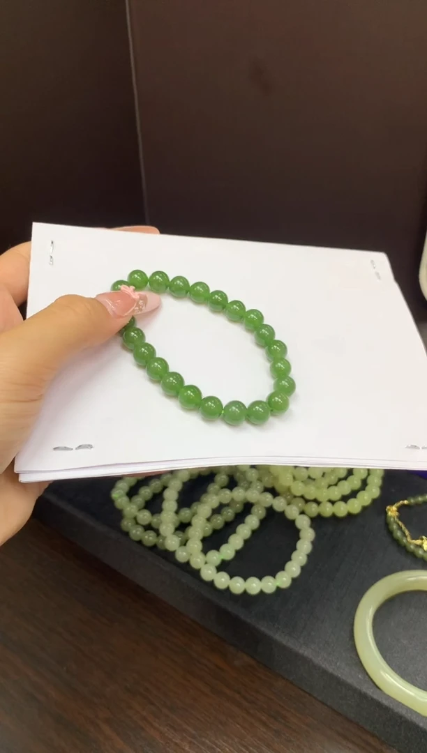 手链未镶嵌和田玉卡8mm 碧玉