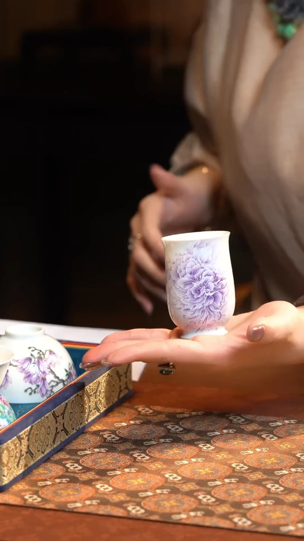 【闪购商品】Y溢珍堂紫韵牡丹束口杯