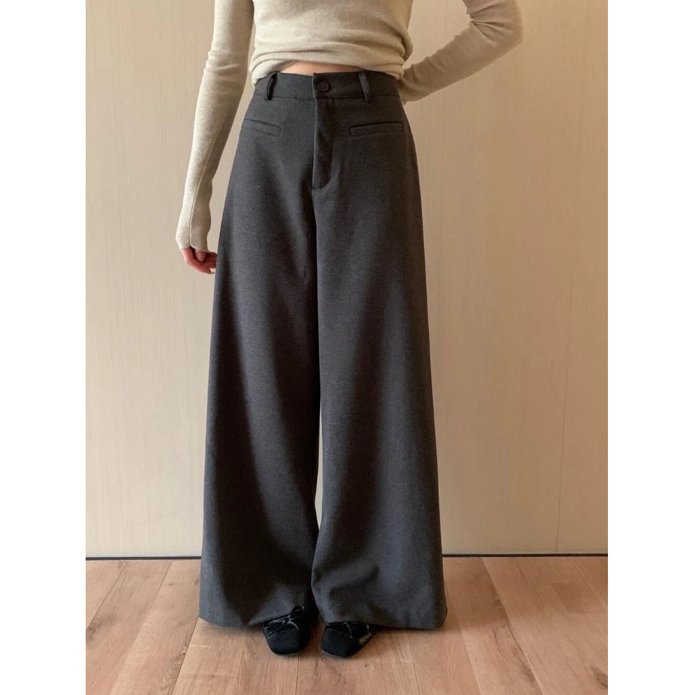 新款韩版简约日常宽松百搭通勤磨毛毛呢西裤 L2025