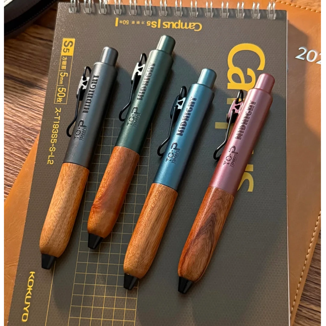 塔诺塞TOP暗夜系列小胖笔黑色中性笔檀木笔握按动手帐笔高档复古