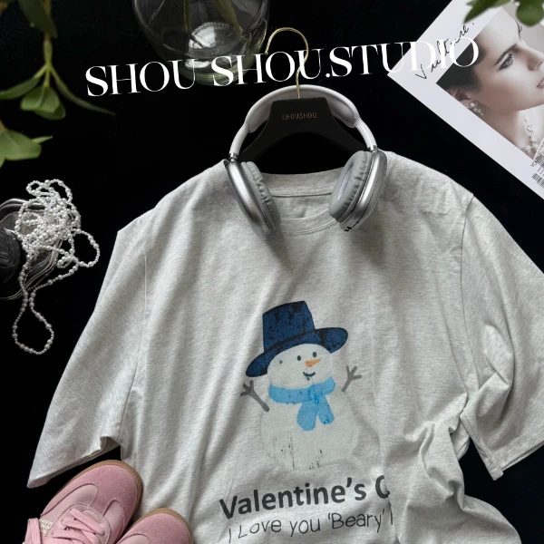 【瘦瘦】小雪人-大码夏季圆领全棉数码印花宽松休闲百搭短袖S01523