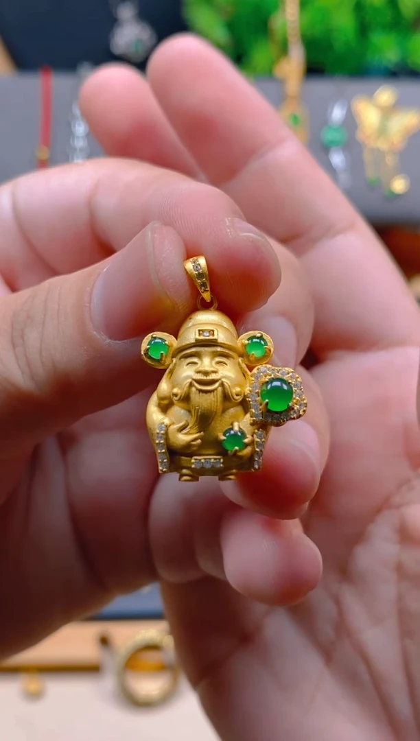吊坠(不含链)银S925镶嵌翡翠财神