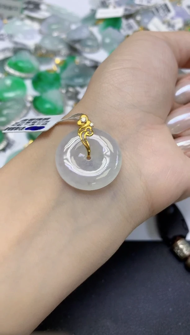 颈饰18K金镶嵌翡翠天然缅甸翡翠A货百元以上9元证书费自理