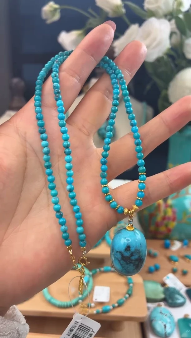 银S925镀金镶嵌绿松石项链1