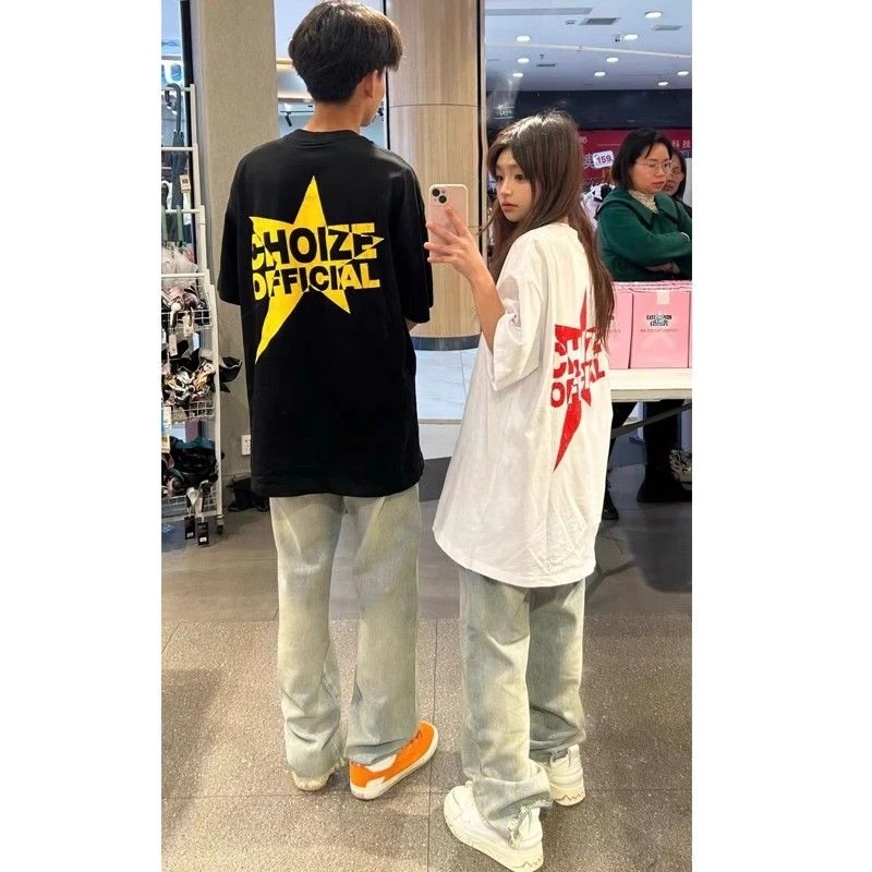 纯棉国潮牌情侣装复古半袖网红时尚短袖T恤宽松高街学生街头潮流