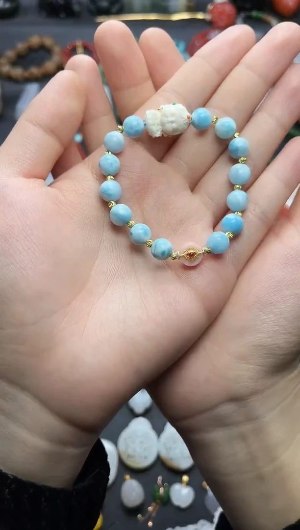 未镶嵌针钠钙石（海纹石）手串单圈手串06