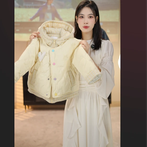 MOMOCO冬季新款女童韩版可爱洋气加厚加棉假两件连帽外套