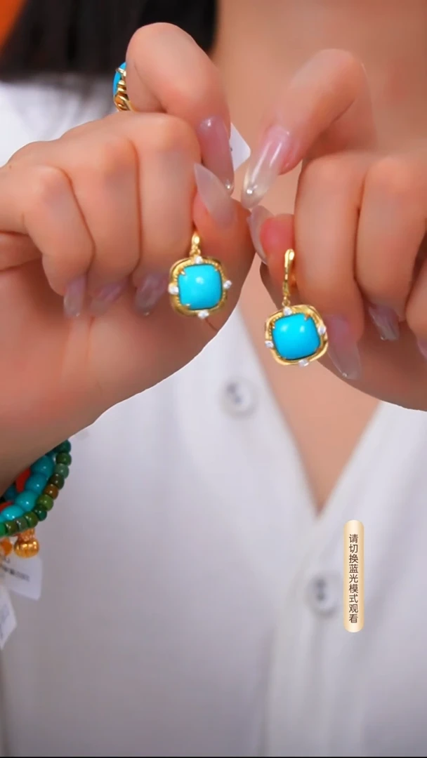 银S925镶嵌绿松石耳环发货一件