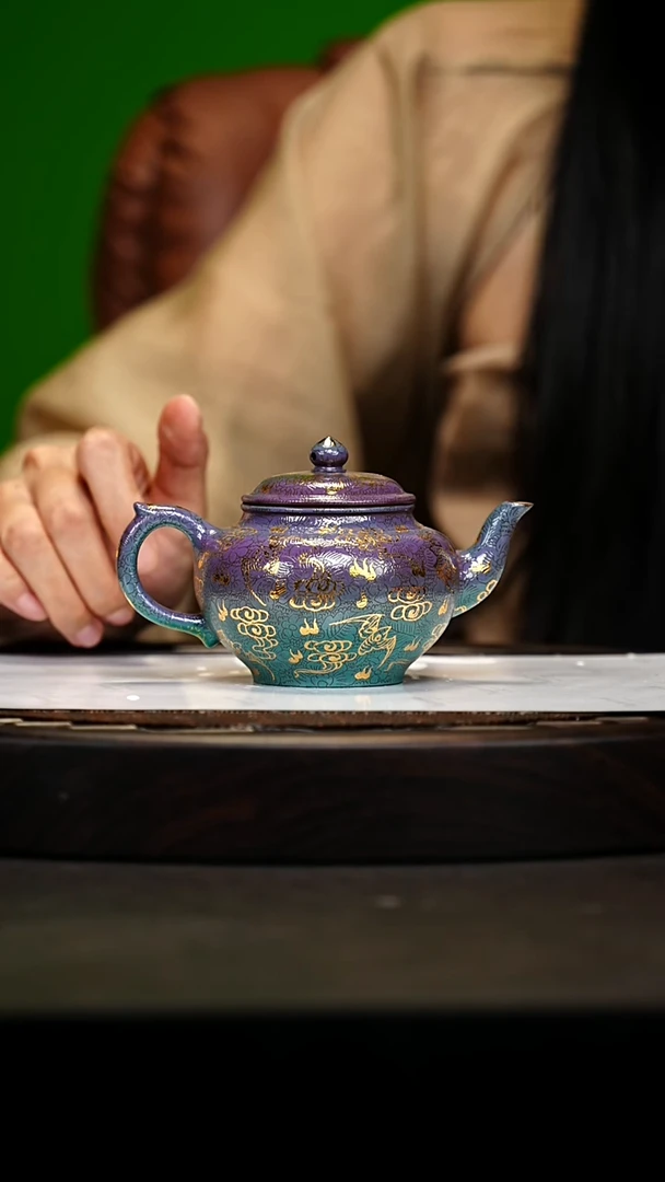 宜兴原矿高端紫砂 汉棠紫泥扒花220cc