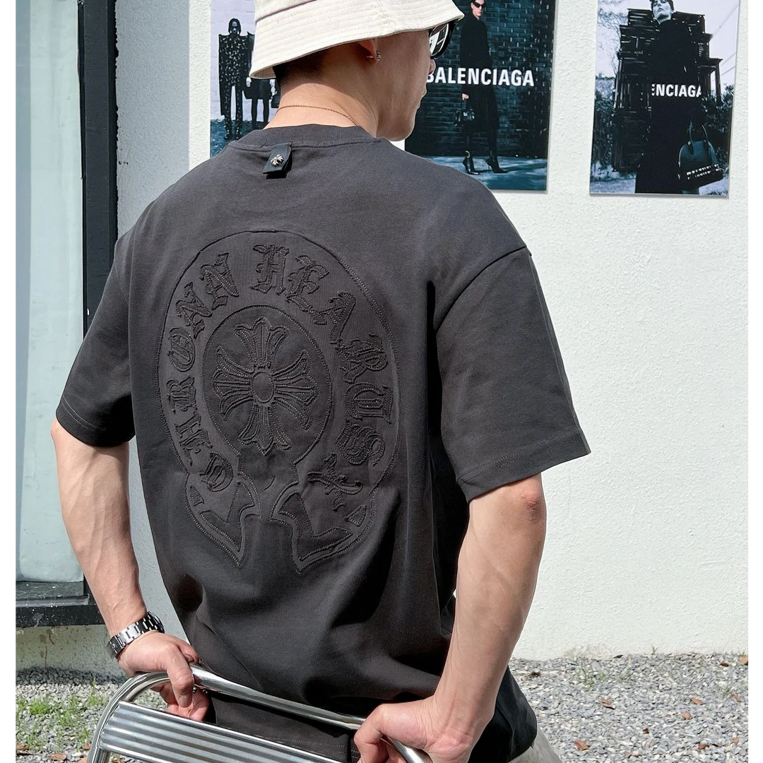 （克罗T恤）2025欧美式刺绣高街头痞帅T恤男夏男短袖设计师宽松时尚