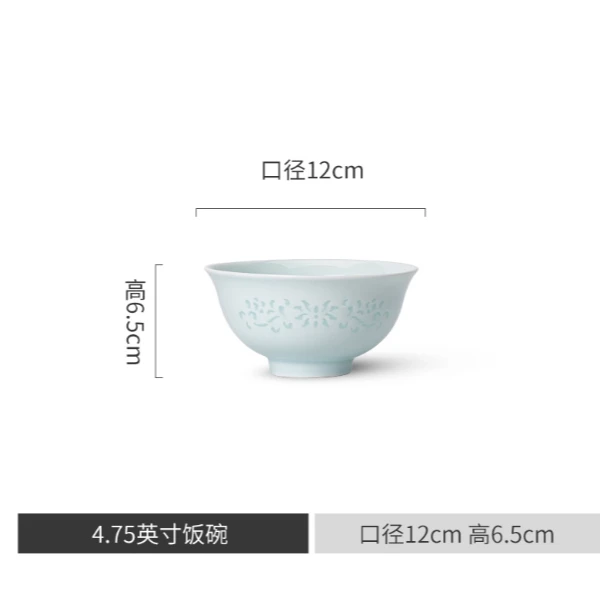 景德镇本土青釉玲珑瓷饭碗彩盘大汤碗鱼盘10英寸大深盘高温釉下彩