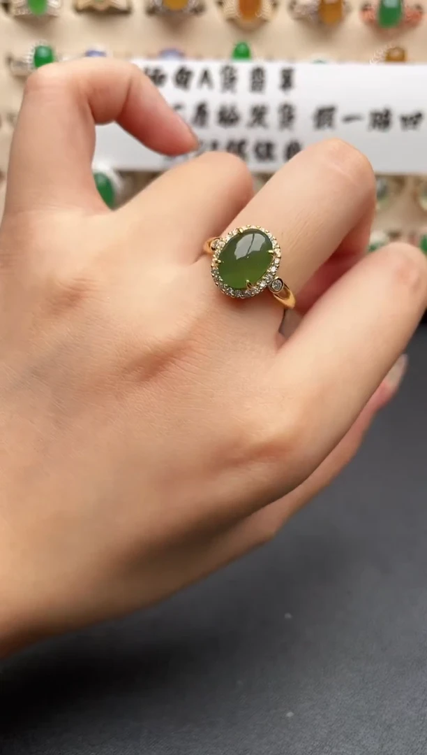 银S925镶嵌戒指翡翠一物一证一礼盒