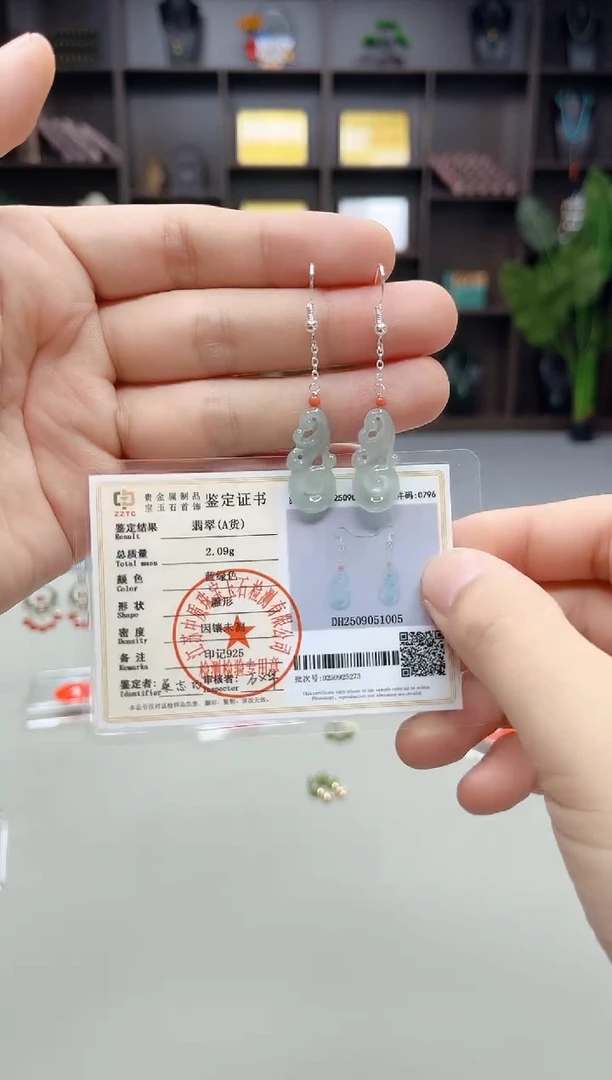 银S925镶嵌翡翠耳饰W10