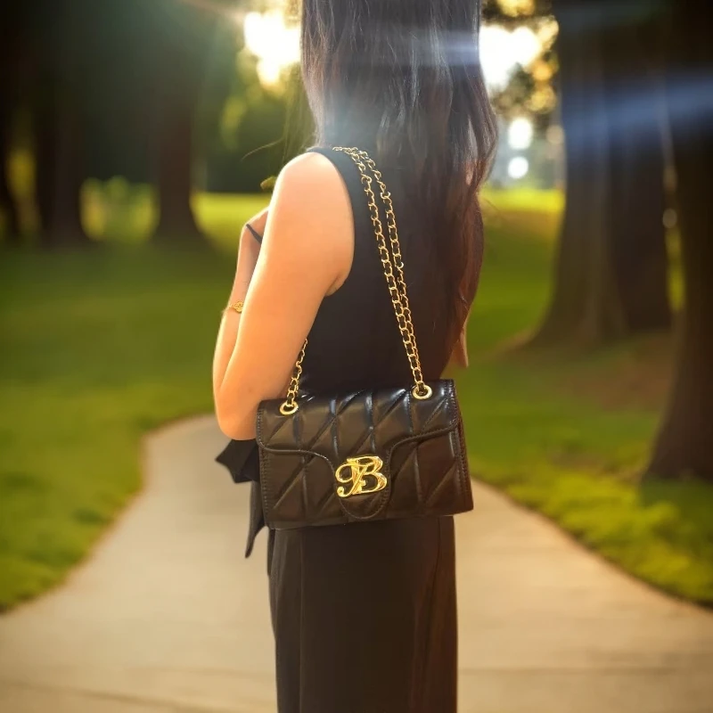 女士肩包单根小方包锁扣简约风菱格绣线单肩包车缝线2211-金标