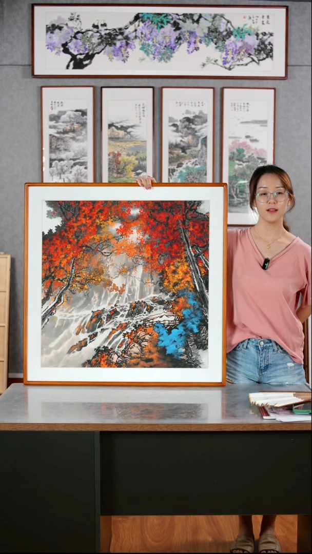 国画董海君《醉秋》手绘含框82*82厘米