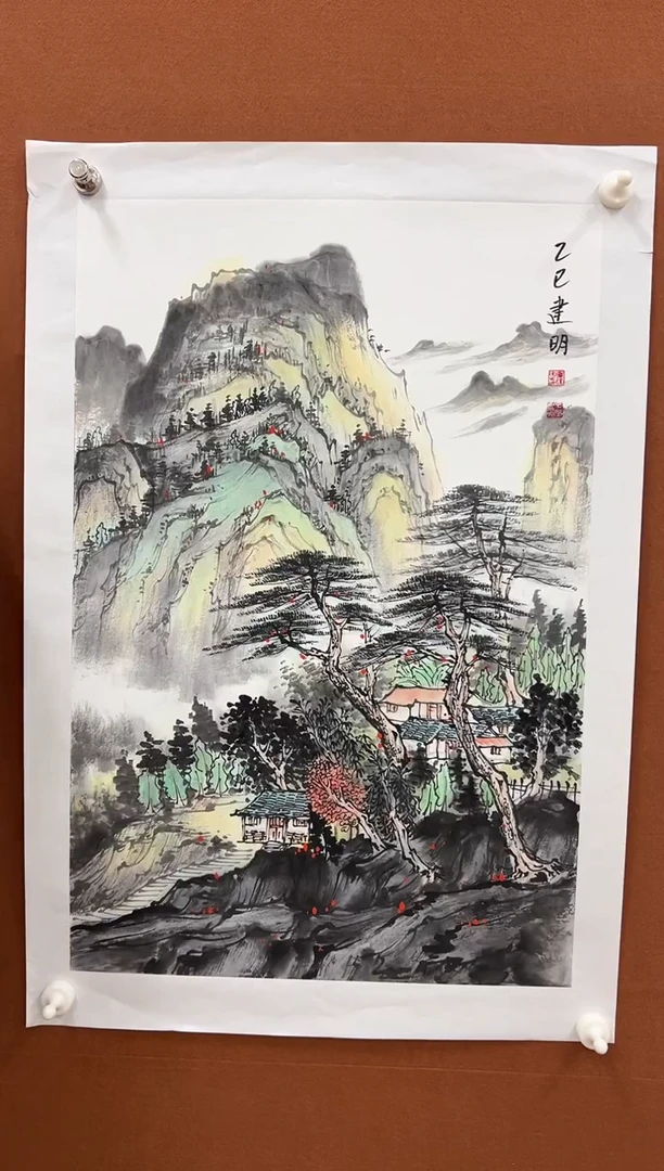国画童建明四尺三开山水