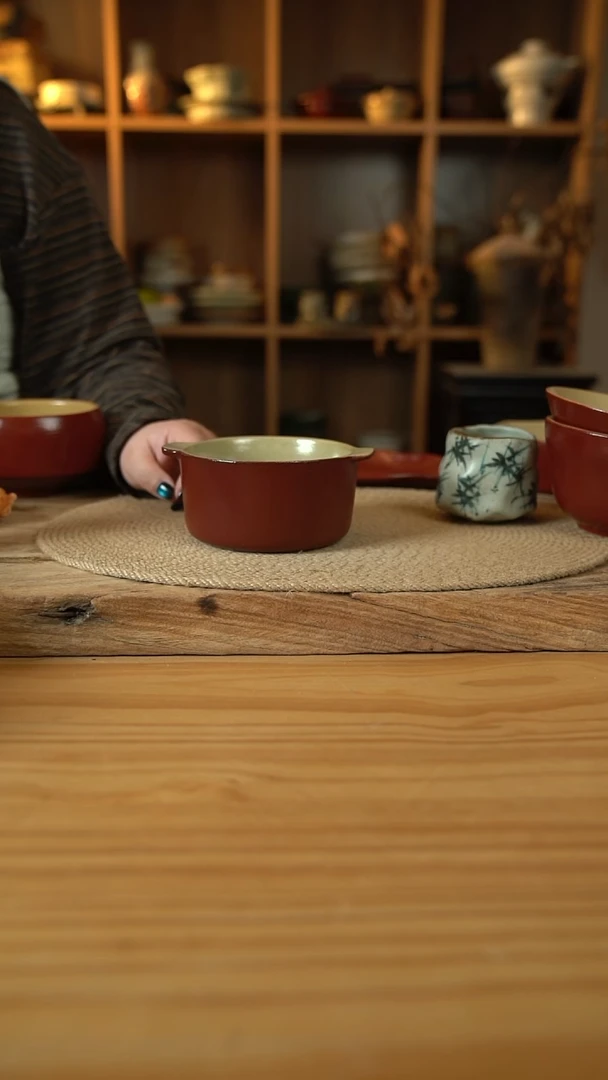 复古红系列的双耳早餐碗1个