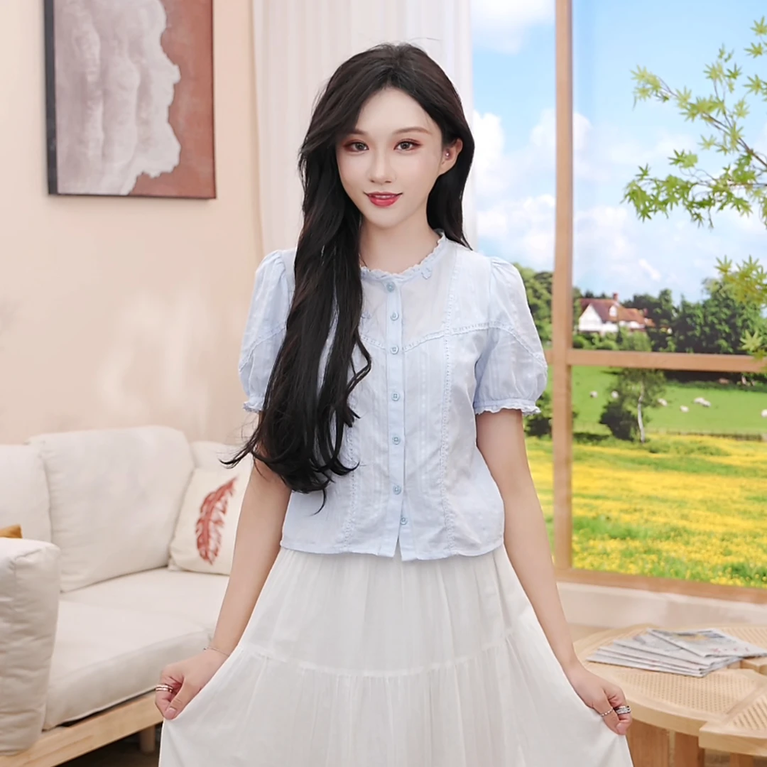 茵曼夏季新款女装白色舒适洋气休闲简约通勤纯色气质百搭短袖衬衫