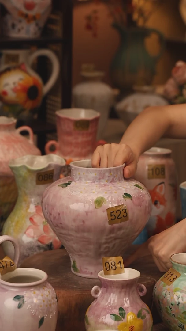 陶瓷523景德镇设计师手作花器摆件侘寂风