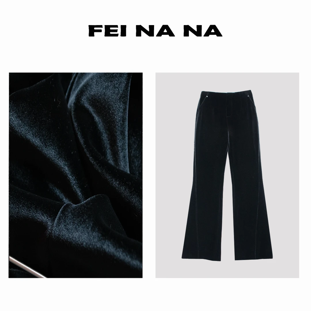 【feinana】2024新款时尚显瘦加厚丝绒微喇裤010902