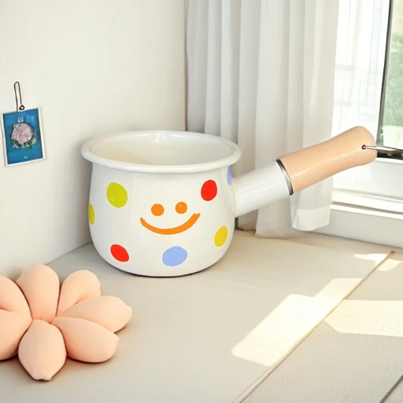 【破价福利】9CM 波点笑脸系列 木把 搪瓷小奶锅