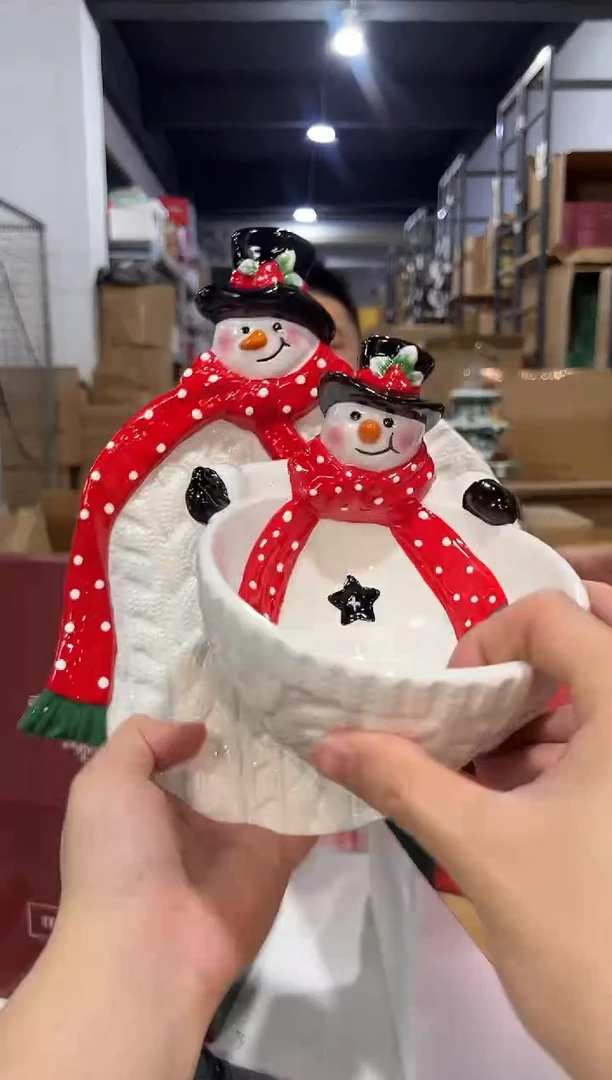 瓷片原盒雪人碗加雪人盘
