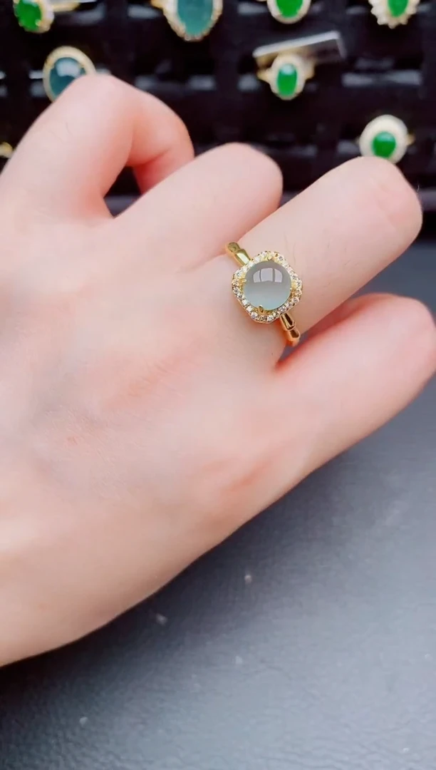 翡翠戒指银S925镶嵌天然a货翡翠99