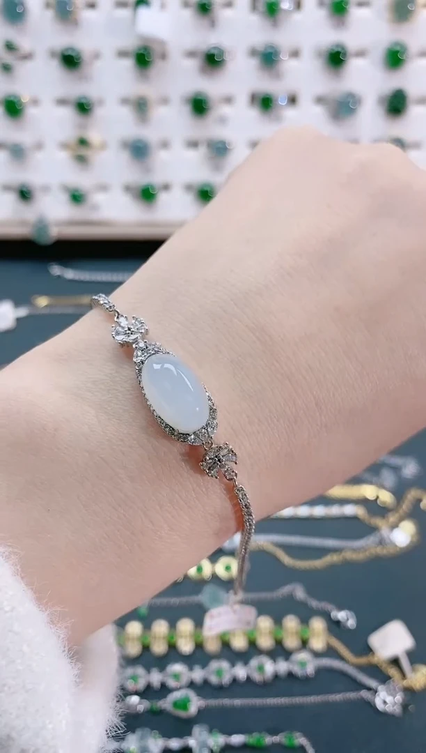 【闪购商品】翡翠手链银S925镶嵌天然翡翠