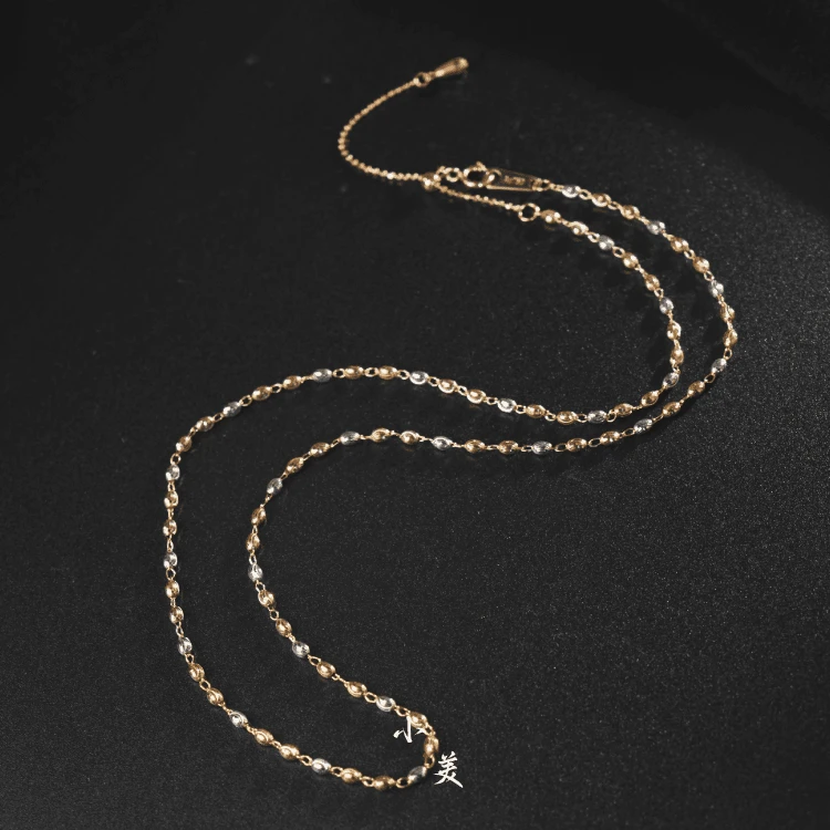18K金三色车花猫眼金珠项链  G8506