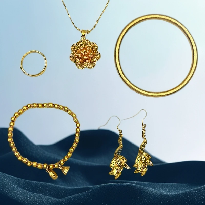 【丽姐】 合金五件套手镯+吊坠+戒指+手链+耳坠（ZL76264）（赠合金链）