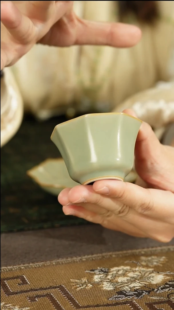 善窑厂汝窑粉青小八方杯