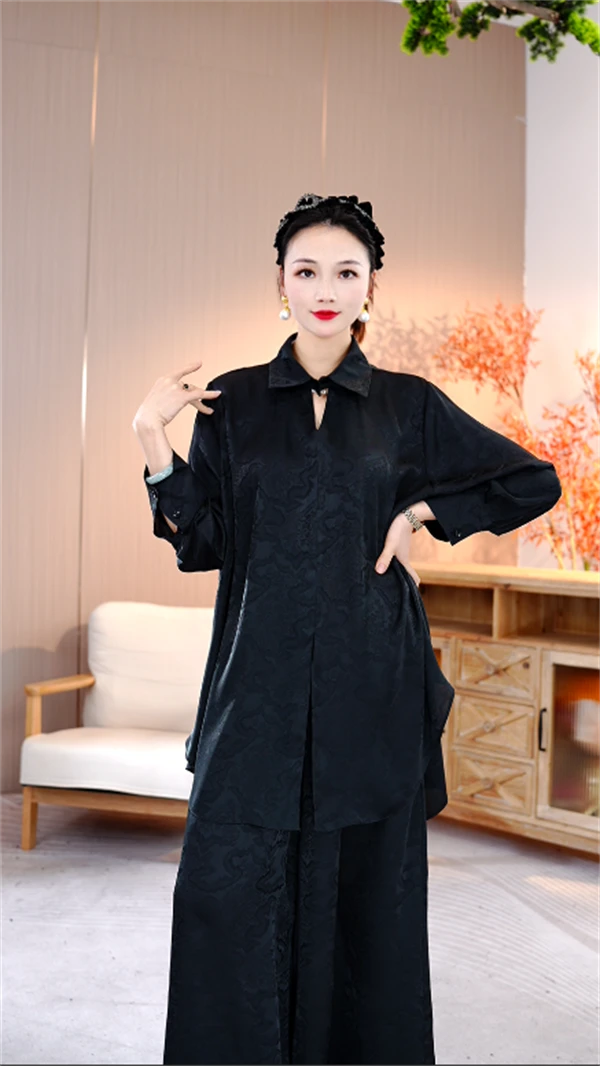 高奢套装丨寒烟丨春夏端庄宽松提花减龄长袖洋气高级两件套-1288#