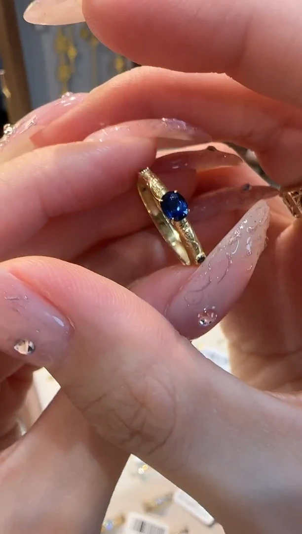 【闪购商品】蓝宝石戒指18K金镶嵌蓝宝雕金戒指12#