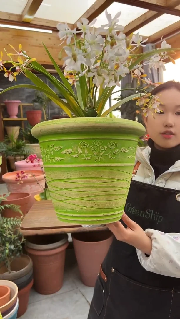 30*24.5/MC30/绿色/浮雕花盆外贸尾单