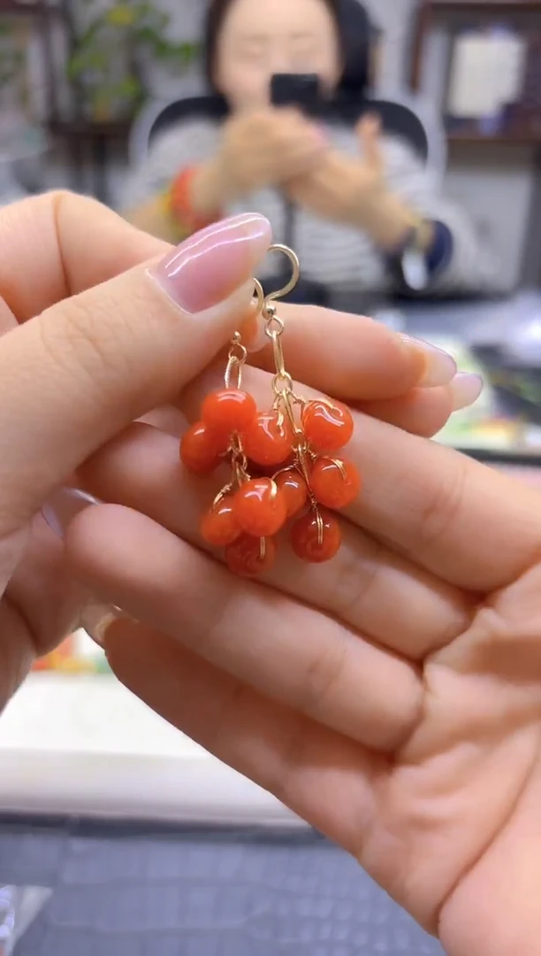 14K金镶嵌翡翠耳饰DIY款E936