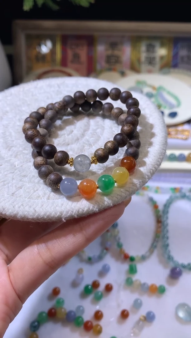 未镶嵌定制翡翠黑*果7.3卡手串10180